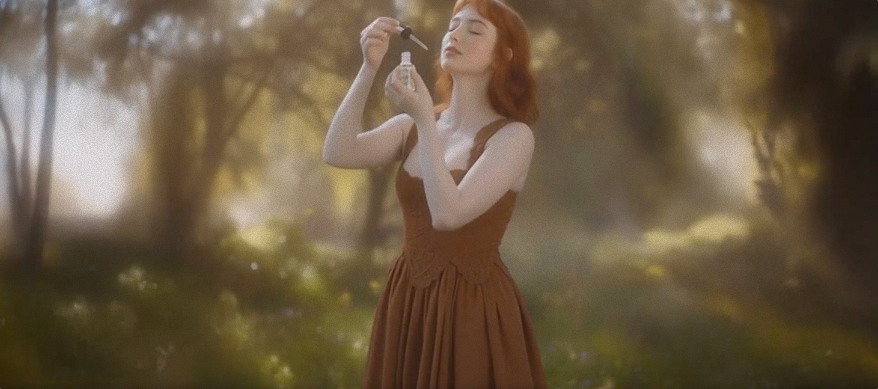Mynne & Moss — applying serum in a sunlit meadow